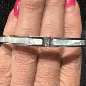 Mother-of-Pearl Inlay Silver Tone Cuff Bracelet - White